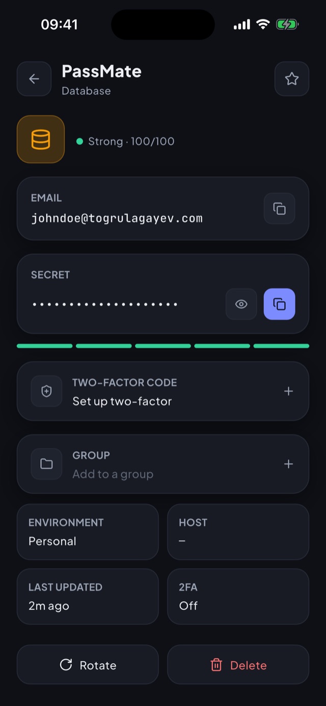 PassMate — qeyd detalı