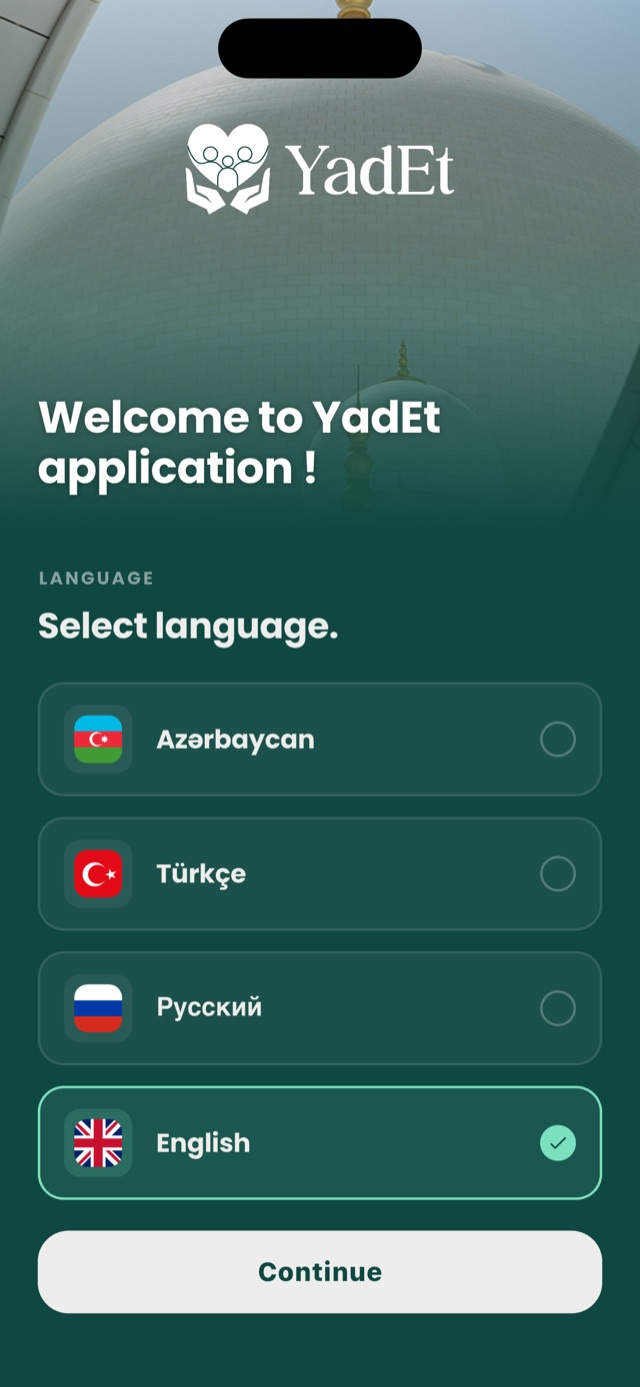 YadEt — qarşılama ekranı